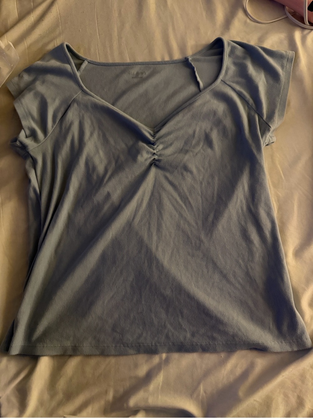 Old Navy Light Blue V-Neck Ruched Cap Sleeve Top